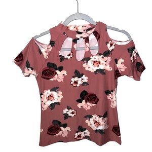 Pink Floral Cold Shoulder Top C39